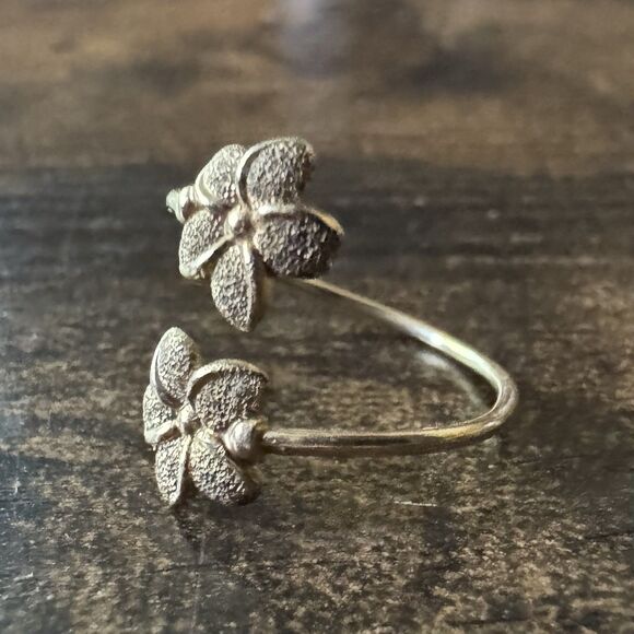 14K Rose Gold Double Flower Bypass Ring Adjustable Size 5-7 JMD Plumeria - Picture 5 of 12